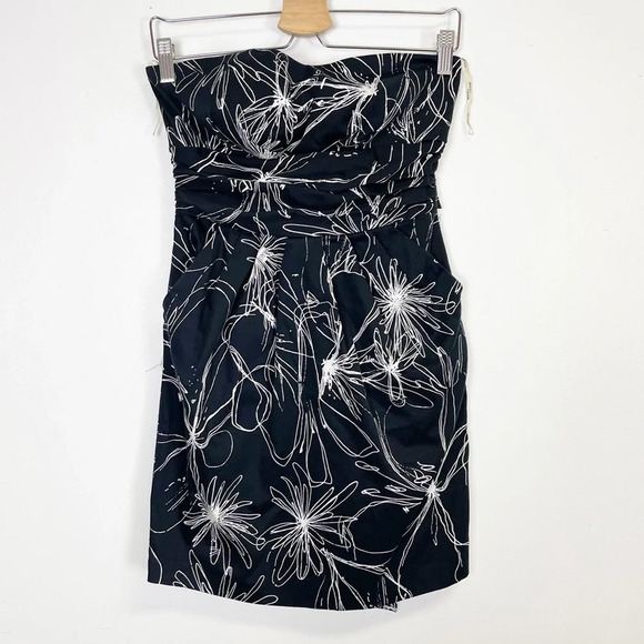 Snap Dress Juniors Size 9 Black White Floral Strapless Tie Waist Cocktail - Picture 1 of 11